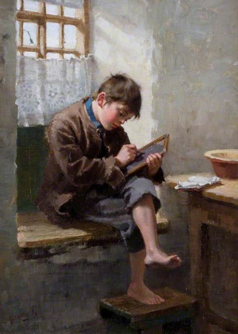 Home Lessons, vintage artwork by Ralph Hedley, 12x8" (A4) Poster