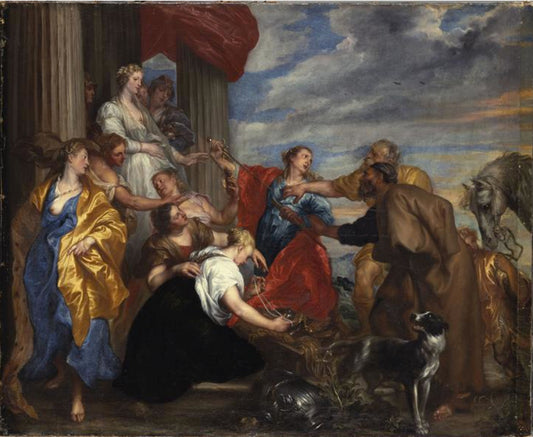 Achilles Amongst the Daughters of Lycomedes, vintage artwork by Jan Boeckhorst, 12x8" (A4) Poster