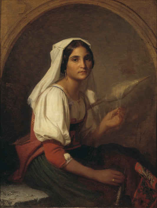 An Italian Woman Spinning Flax, vintage artwork by Gustaf Uno Troili, A3 (16x12") Poster Print