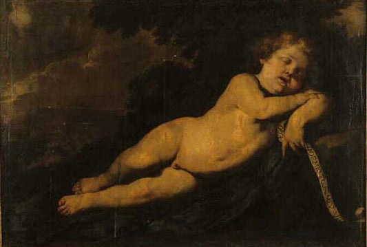 The Infant Jesus Sleeping, vintage artwork by Andrea Vaccaro, 12x8" (A4) Poster