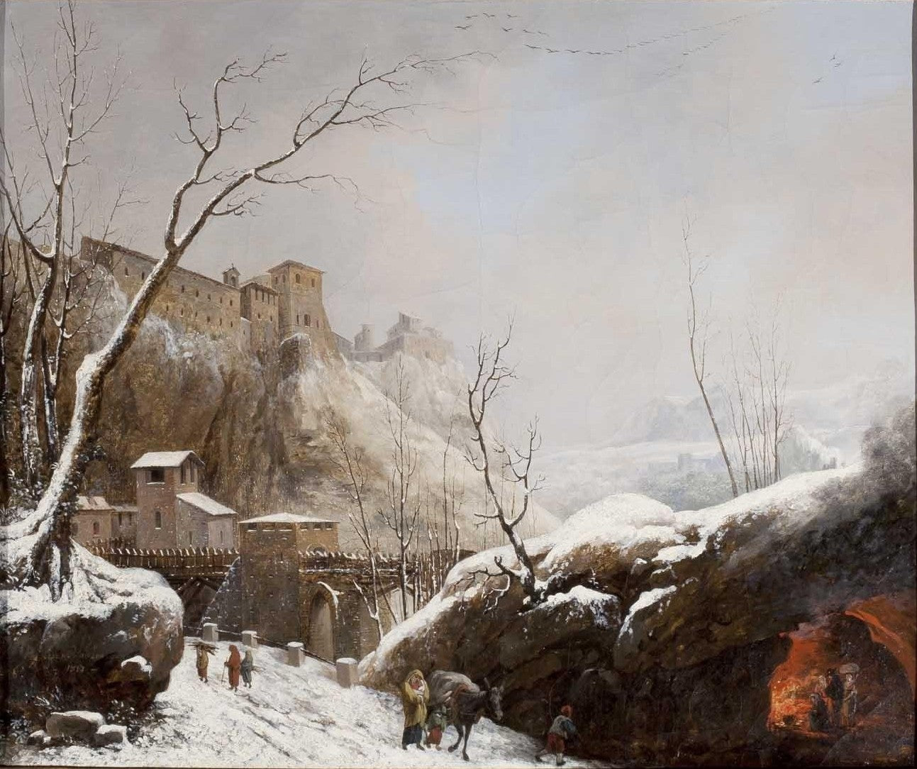 A Winter Landscape with the Convent of San Cosimato near Tivoli, vintage artwork by Cesar Van Loo, 12x8" (A4) Poster