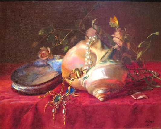 Seashells and Jewelry, vintage artwork by Frants Diderik Bøe, A3 (16x12") Poster Print