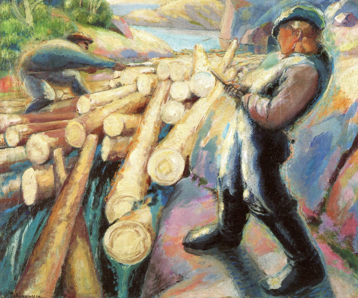 The Raftsmen, vintage artwork by Aksel Waldemar Johannessen, 12x8" (A4) Poster