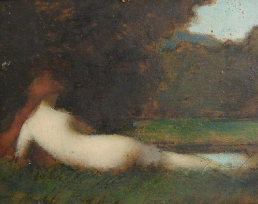 Figure couchee: Rêverie, vintage artwork by Jean-Jacques Henner, 12x8" (A4) Poster