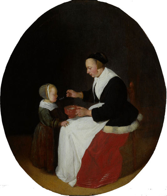 A Mother Feeding Her Child, vintage artwork by Quiringh van Brekelenkam, 12x8" (A4) Poster
