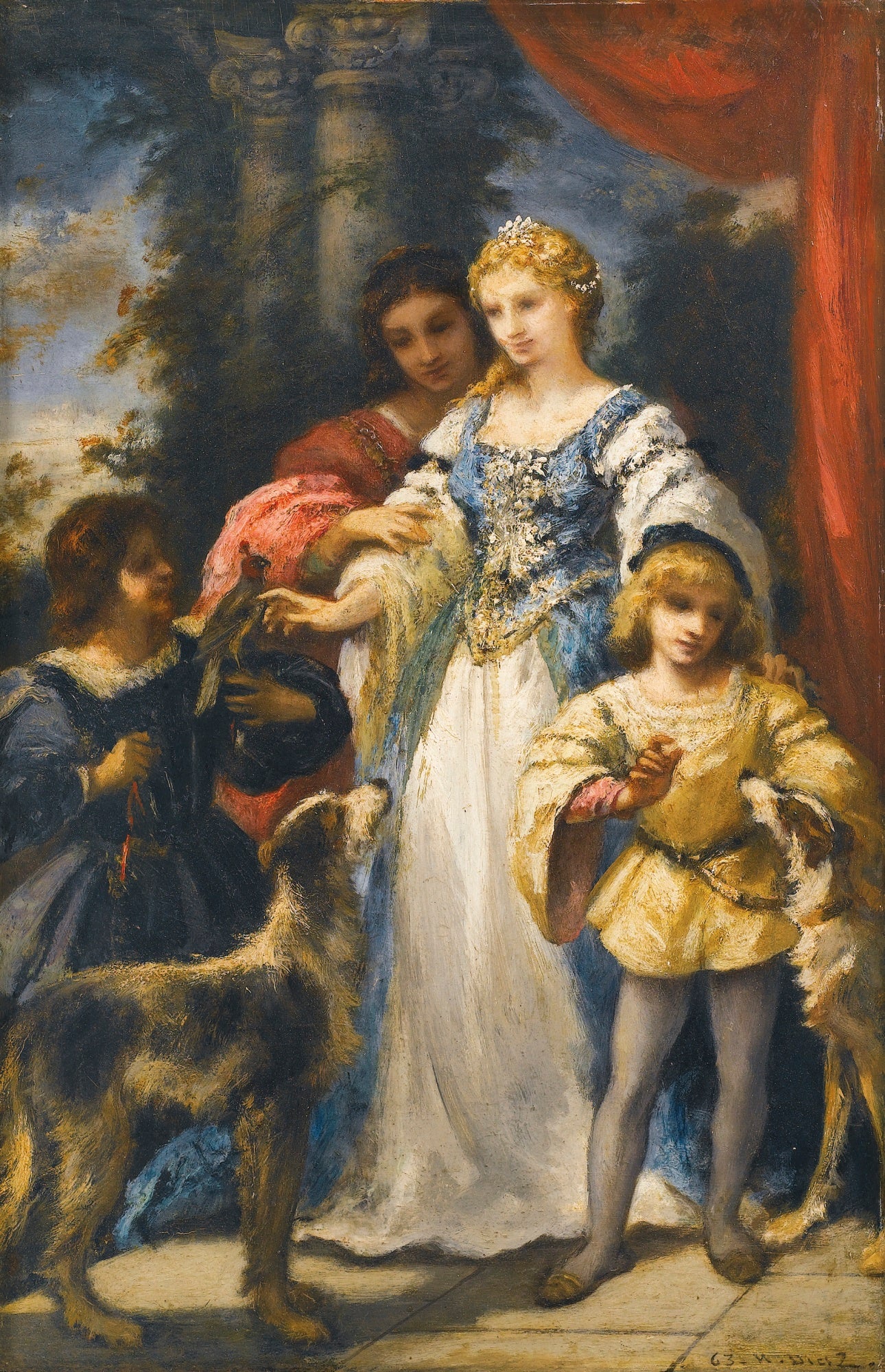 Family with Dogs, vintage artwork by Narcisse Dìaz de la Peña, A3 (16x12") Poster Print