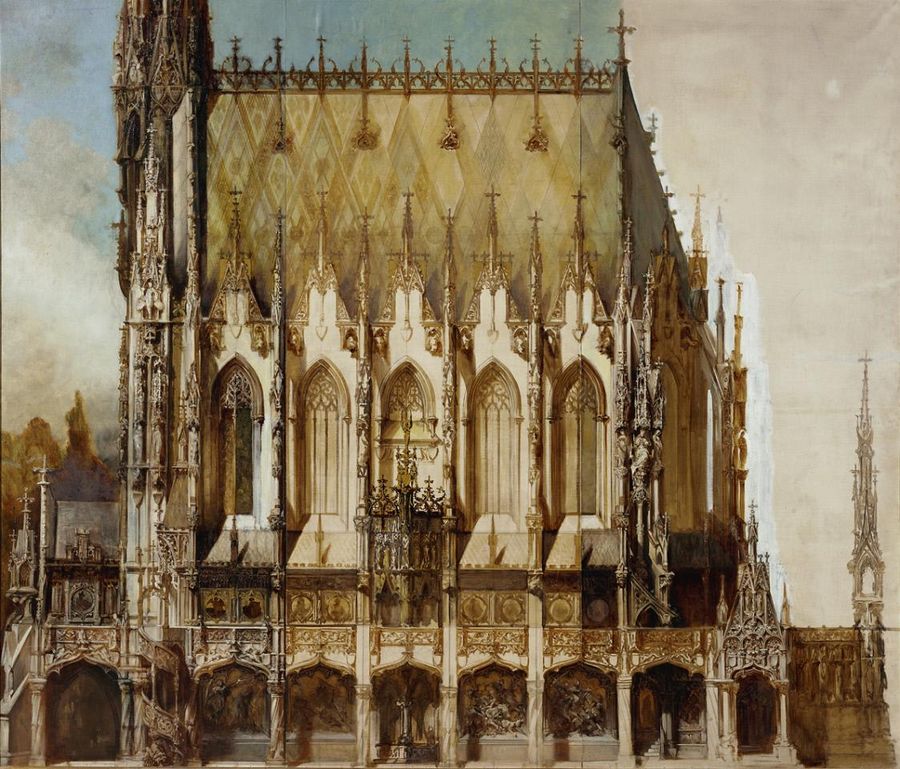Gothic St Michael's Church, vintage artwork by Hans Makart, 12x8" (A4) Poster