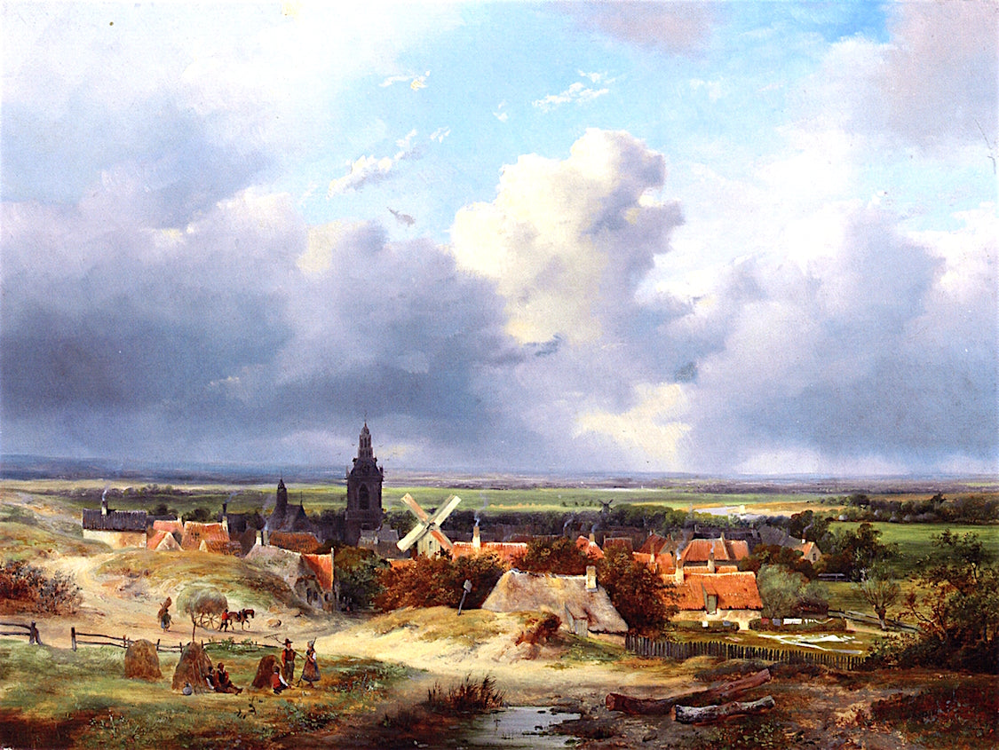 Summer in Holland: a Panoramic View of a Village in the Dunes, vintage artwork by Andreas Schelfhout, 12x8" (A4) Poster