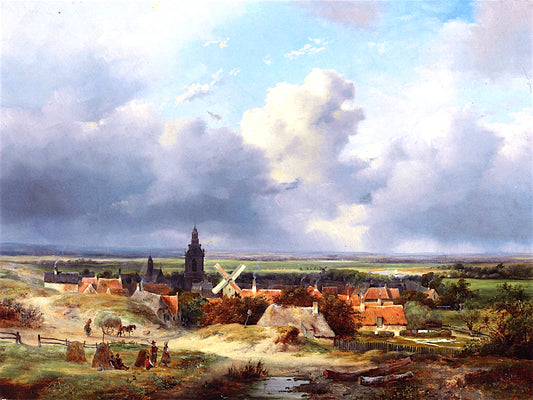 Summer in Holland: a Panoramic View of a Village in the Dunes, vintage artwork by Andreas Schelfhout, 12x8" (A4) Poster