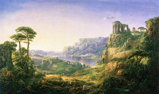 Italian Lake with Classical Ruins, vintage artwork by William Louis Sonntag, Sr, 12x8" (A4) Poster