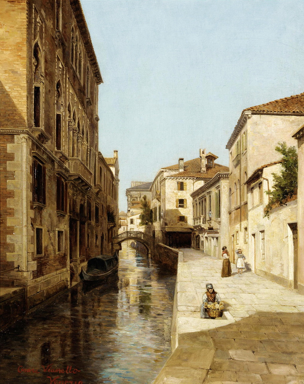 Venetian canal by Cesare Vianello,A3(16x12")Poster