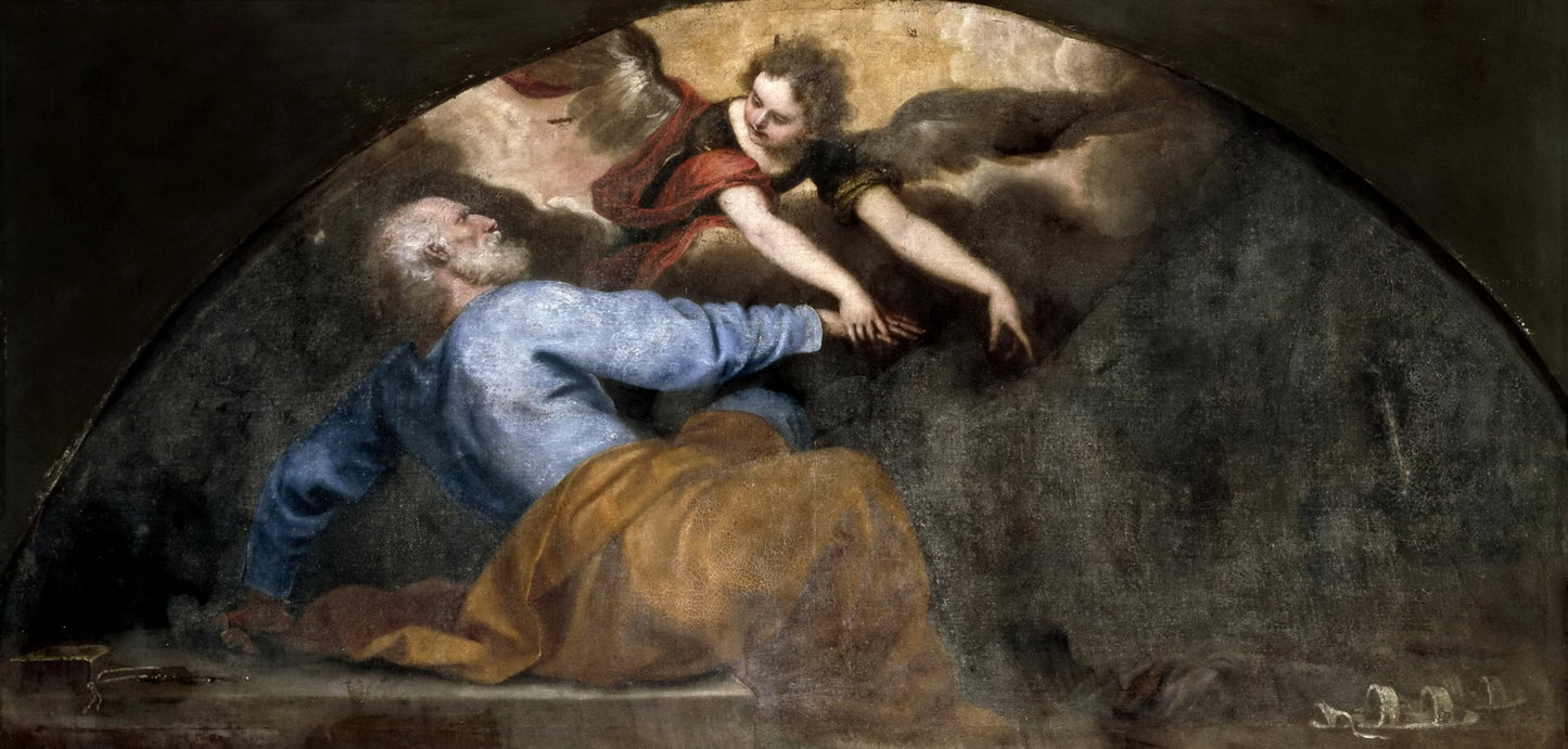 St. Peter Freed by  an Angel, vintage artwork by Alonso Cano, 12x8" (A4) Poster