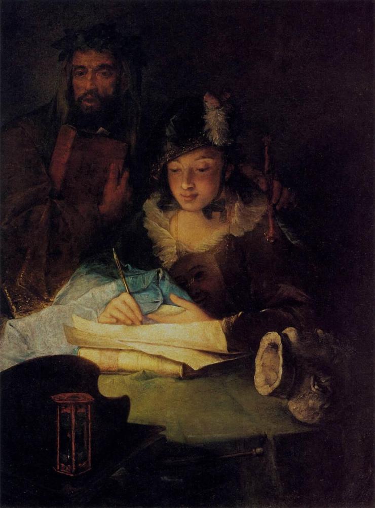 Painting and Merit, vintage artwork by Alessandro Longhi, 12x8" (A4) Poster