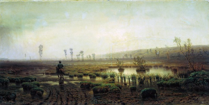 Landscape with a Swamp, vintage artwork by Efim Efimovich Volkov, 12x8" (A4) Poster