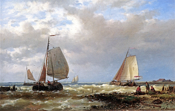 Shipping in a Stiff Breeze of the Dutch Coast, vintage artwork by Abraham Hulk, A3 (16x12
