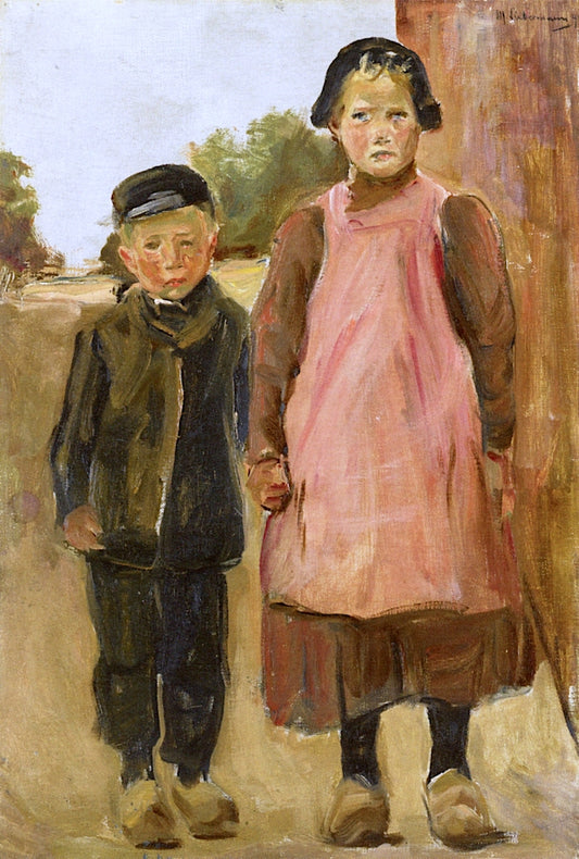 Boy and Girl on a Village Road, vintage artwork by Max Liebermann, 12x8" (A4) Poster