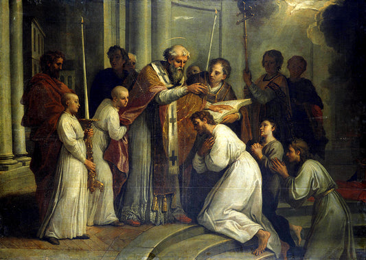 The Baptism of Constantine, vintage artwork by Louis de Boullogne the Younger, 12x8" (A4) Poster