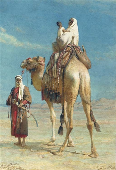 A Bedouin Family in the Wadi Mousa, Syrian Desert, vintage artwork by Carl Haag, A3 (16x12") Poster Print