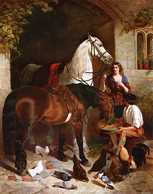 Feeding the Arab, vintage artwork by John Frederick Herring, Sr, A3 (16x12") Poster Print