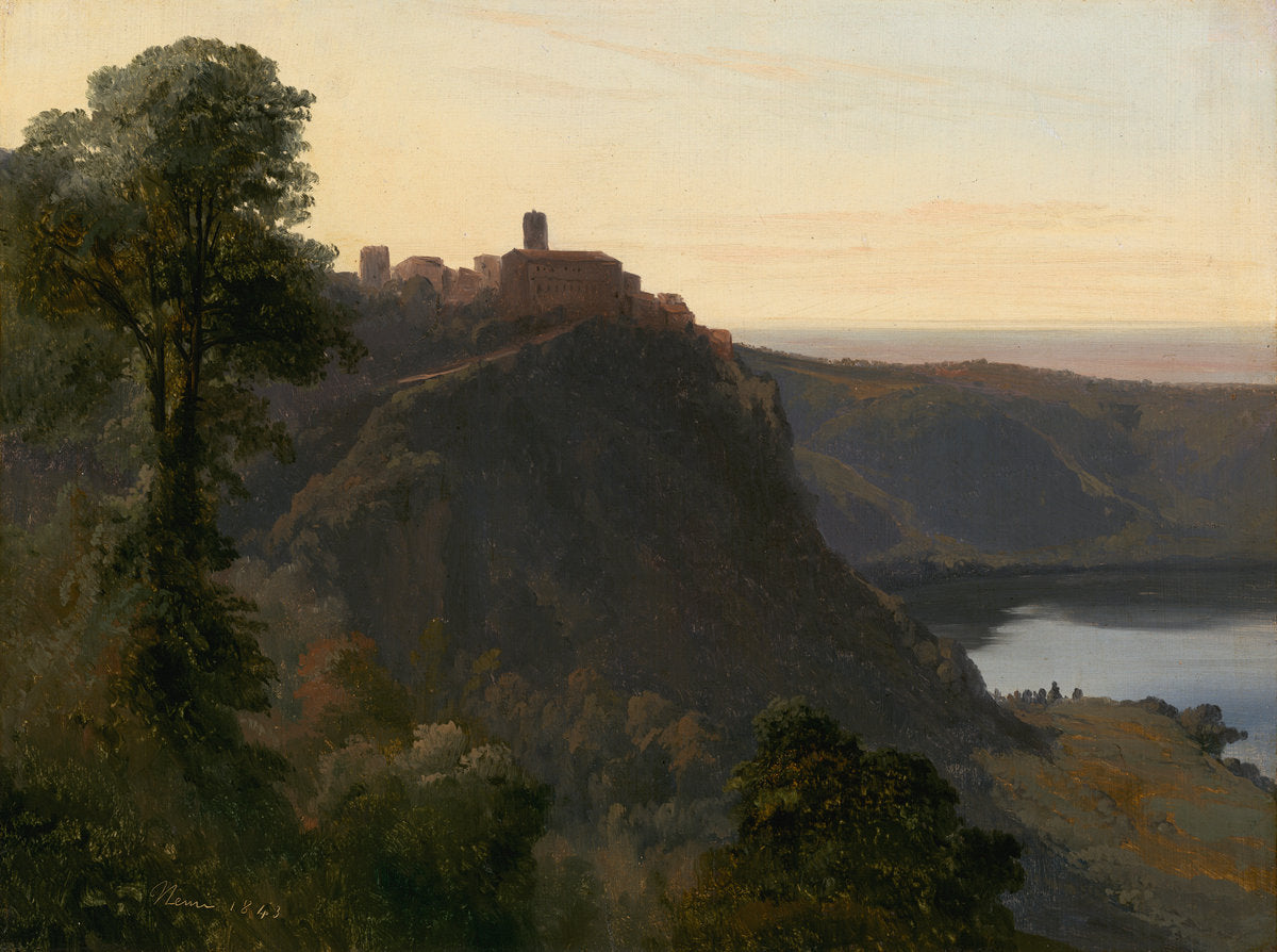 View of Lake Nemi, vintage artwork by Jules Coignet, A3 (16x12") Poster Print