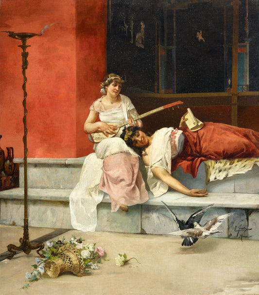 Two Young Ladies, vintage artwork by Edouardo Ettore Forti, 12x8" (A4) Poster