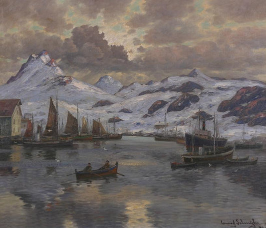 Svolvær, Lofoten, vintage artwork by Conrad Selmyhr, 12x8" (A4) Poster