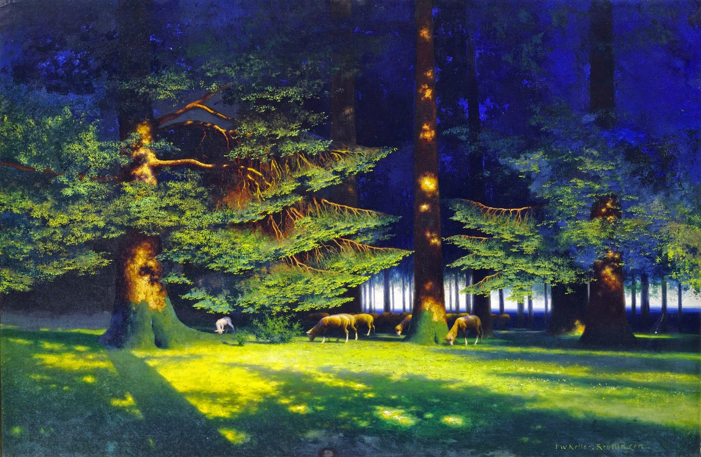 Grazing Sheep, vintage artwork by Paul Wilhelm Keller-Reutlingen, 12x8" (A4) Poster