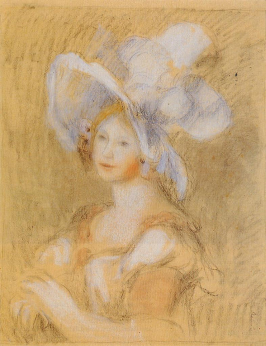 Amelie Dieterie in a White Hat, vintage artwork by Pierre Auguste Renoir, 12x8" (A4) Poster