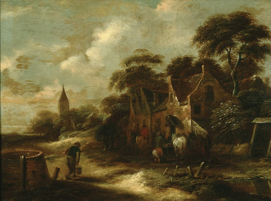 On the Outskirts of a Village, vintage artwork by Klaes Molenaer, 12x8" (A4) Poster