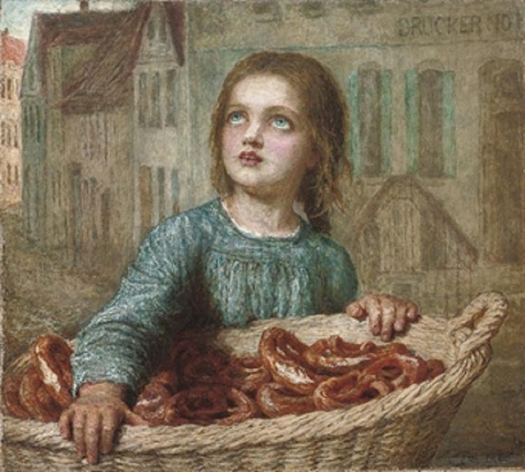The little pretzel seller, vintage artwork by Karl Wilhelm Friedrich Bauerle, 12x8" (A4) Poster