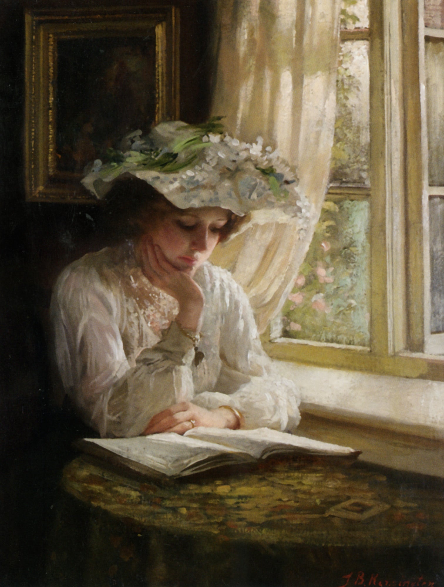 Lady Reading by  A Window, vintage artwork by Thomas Benjamin Kennington, 12x8" (A4) Poster