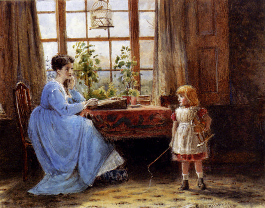 A Mother And Child In An Interior, vintage artwork by George Goodwin Kilburne, 12x8" (A4) Poster