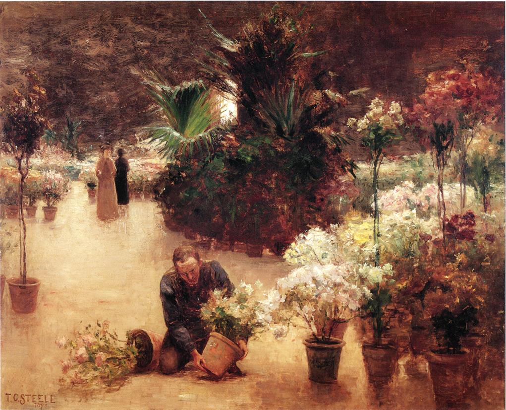 Flower Mart, vintage artwork by Theodore Clement Steele, 12x8" (A4) Poster
