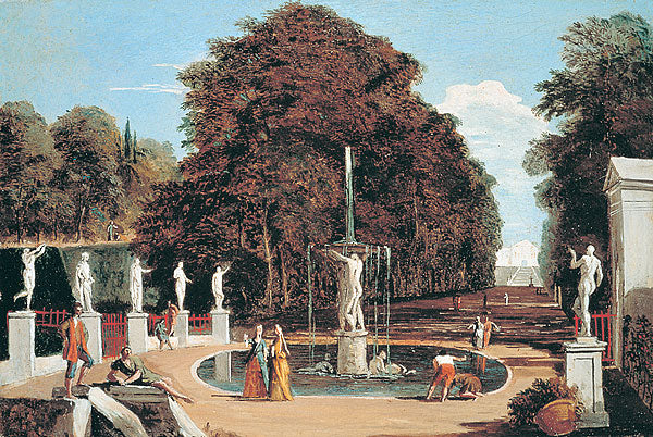 Imaginary Landscape with Fountain, vintage artwork by Marco Ricci, 12x8" (A4) Poster