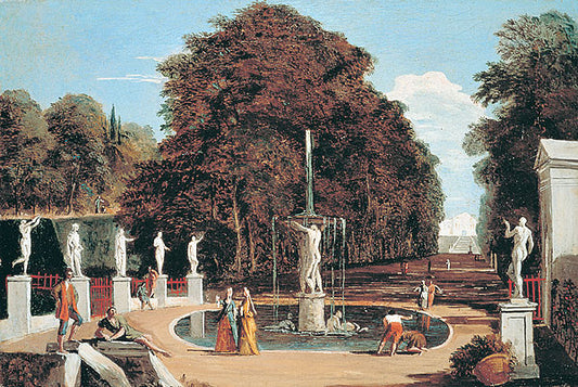 Imaginary Landscape with Fountain, vintage artwork by Marco Ricci, 12x8" (A4) Poster