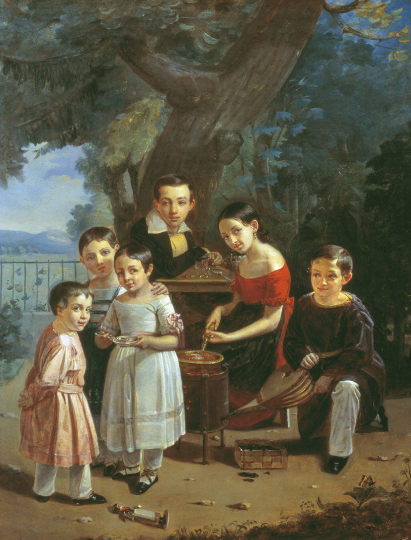 Portrait of the Yermolov Children, vintage artwork by Petr Zakharov, A3 (16x12") Poster Print