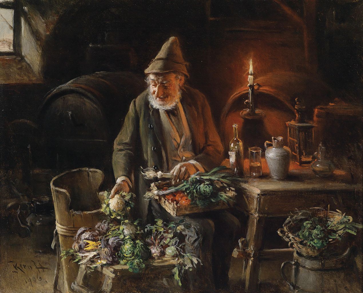 The Greengrocer in the Wine Cellar, vintage artwork by Hermann Kern, 12x8" (A4) Poster