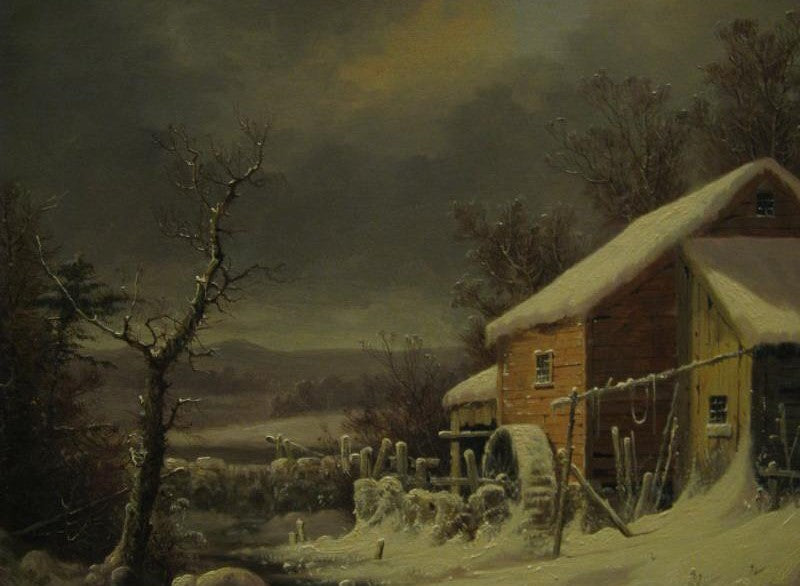 Old Mill in Winter, vintage artwork by George Henry Durrie, A3 (16x12") Poster Print