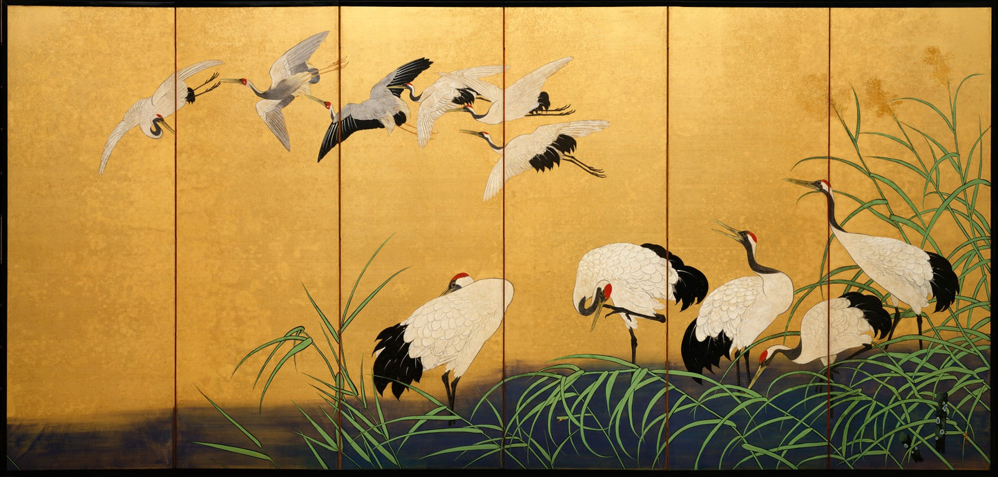 Reeds and Cranes (1 of 2), vintage artwork by Suzuki Kiitsu, A3 (16x12") Poster Print
