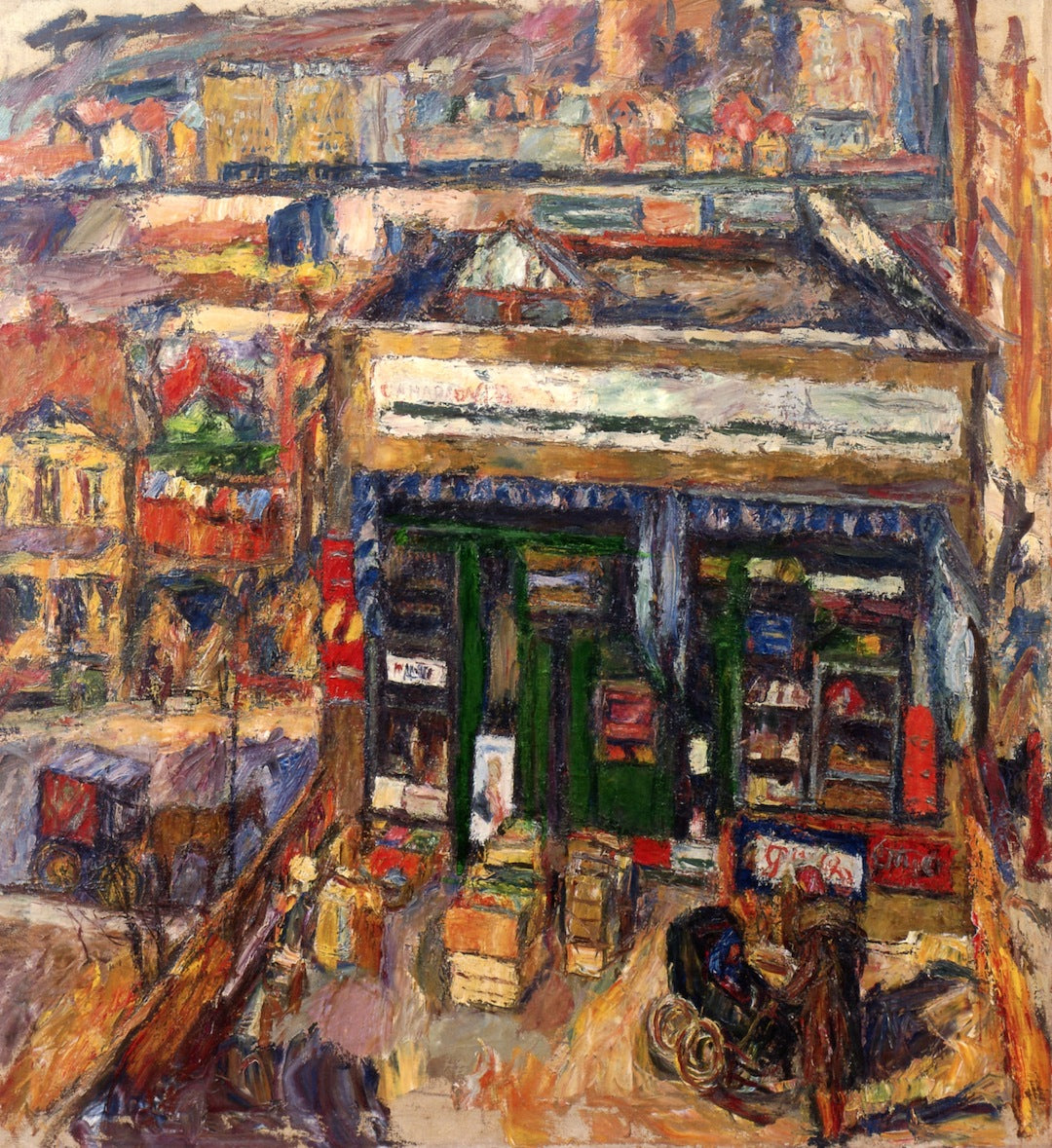 From the Artist's Window, Stores, vintage artwork by Abraham A. Manievich, 12x8" (A4) Poster
