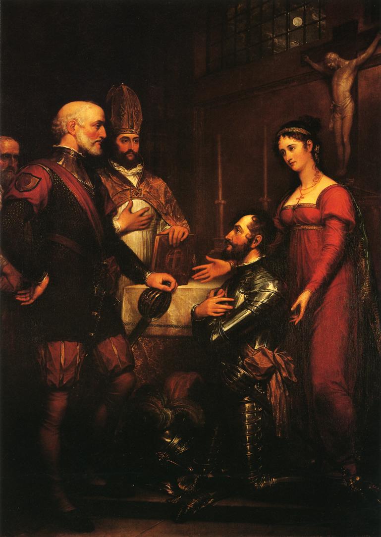 The Earl of Angus Coferring Knighthood on De Wilton, vintage artwork by John Trumbull, 12x8" (A4) Poster