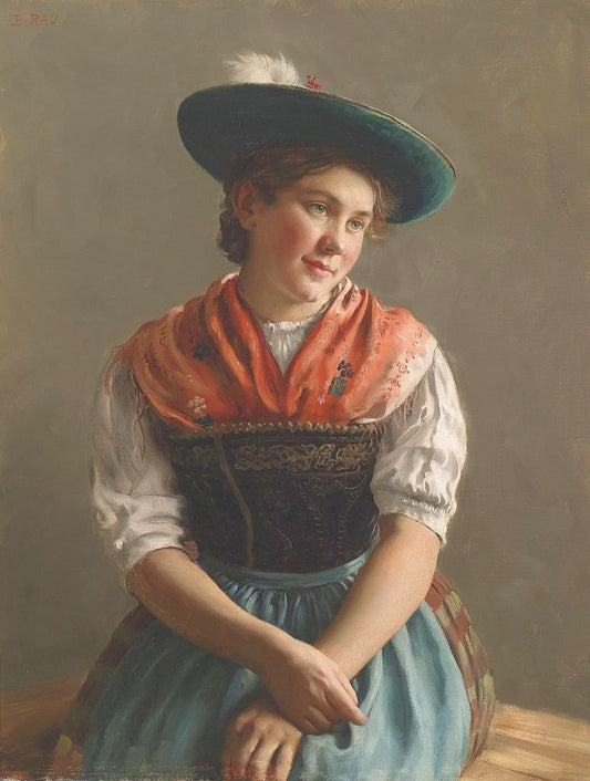 Girl in Sunday Dress, vintage artwork by Emil Rau, 12x8" (A4) Poster