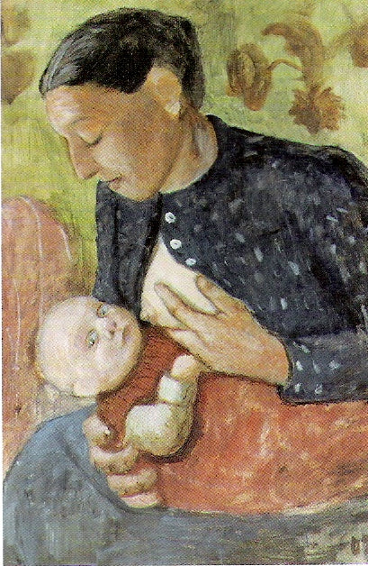 Breast Feeding Mother, vintage artwork by Paula Modersohn-Becker, 12x8" (A4) Poster
