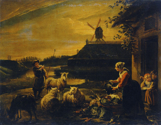 A Peasant Yard, vintage artwork by Willem van Herp the Elder, 12x8" (A4) Poster