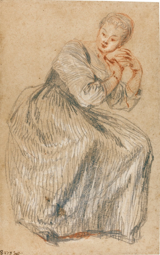 A Seated Lady, vintage artwork by Jean-Antoine Watteau, 12x8" (A4) Poster