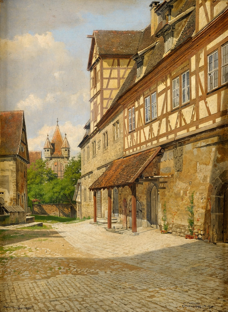 View of Rothenburg, vintage artwork by Josef Theodor Hansen, 12x8" (A4) Poster