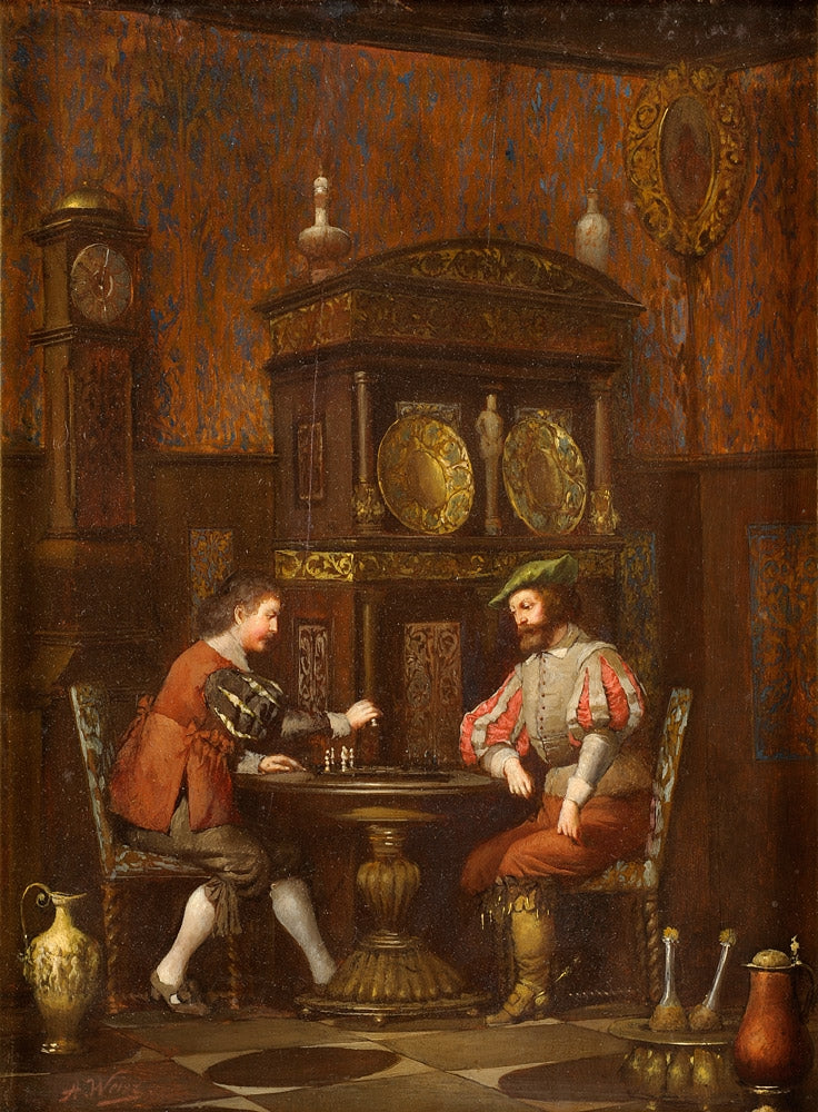 The Chess Game, vintage artwork by Adolphe Weisz, 12x8" (A4) Poster