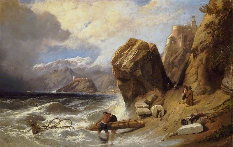 Coast Scene near Genoa, vintage artwork by Clarkson Frederick Stanfield, A3 (16x12") Poster Print