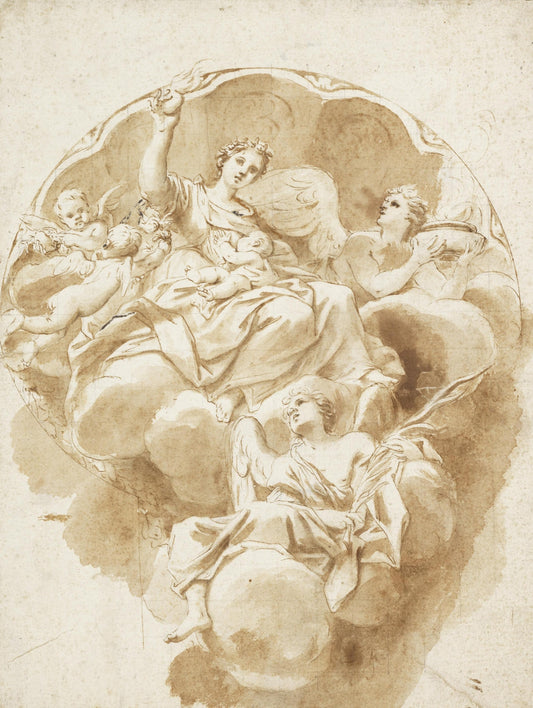 A study for 'La Carita' in the Church of Corpus Domini, Bologna, vintage artwork by Marcantonio Franceschini, 12x8" (A4) Poster