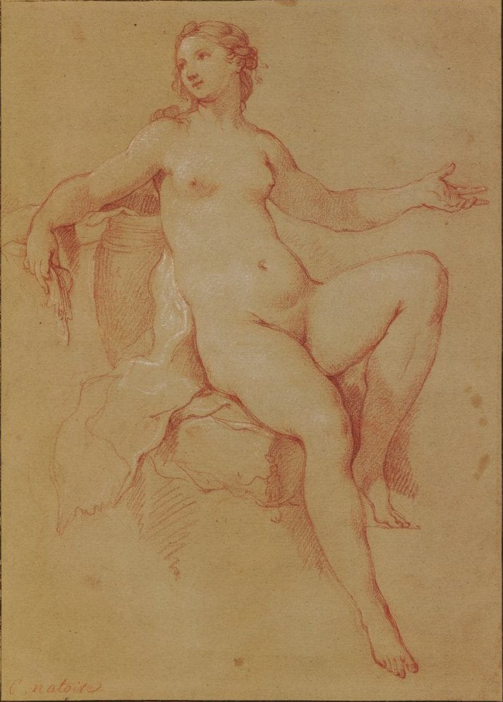 Female nude, study for The Toilet of Psyche, vintage artwork by Charles-Joseph Natoire, 12x8" (A4) Poster
